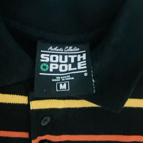 Southpole Polo Shirt Mens M Sriped Baggy Streetwear Hiphop Black S/S Y2K VTG - Picture 6 of 11